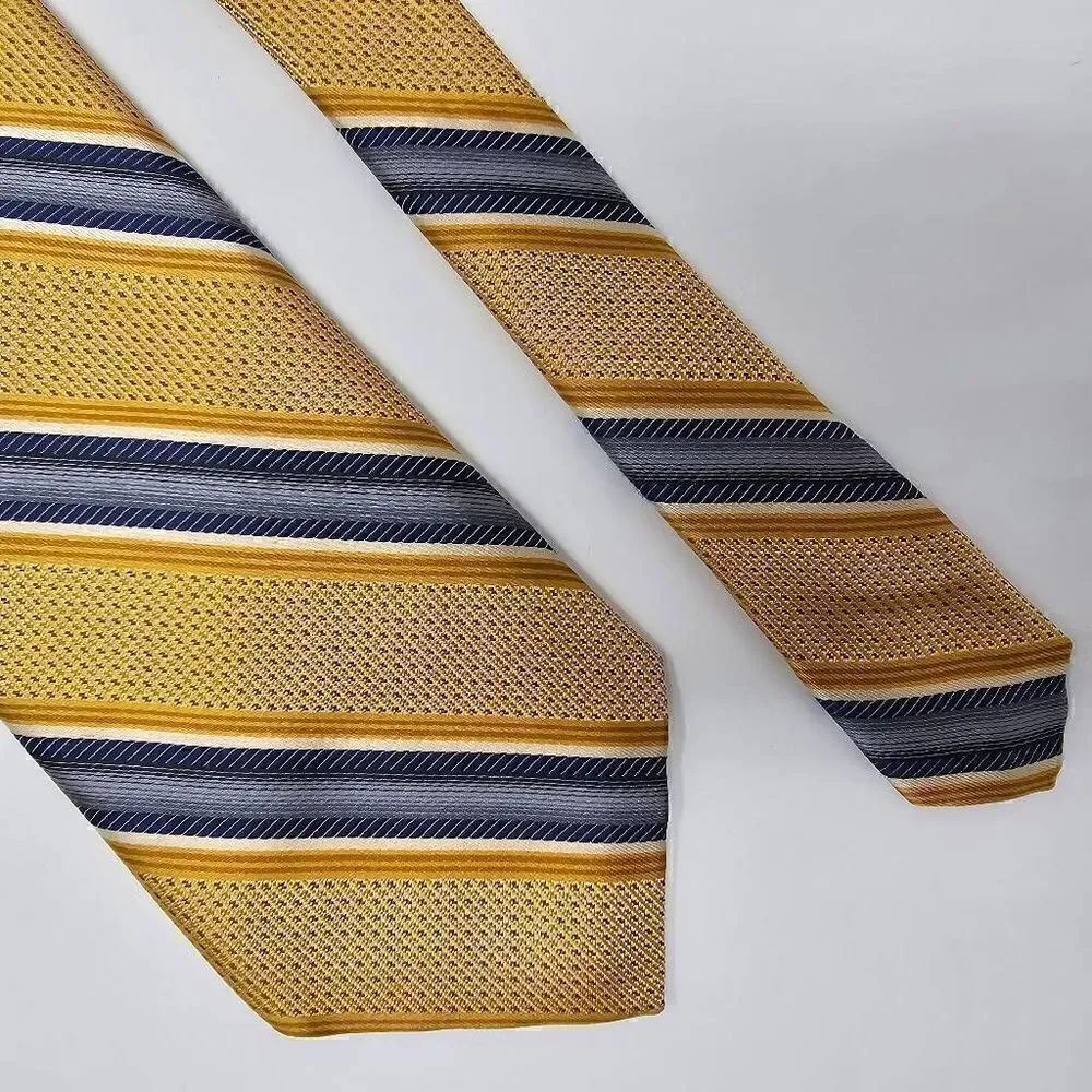 ROBERT TALBOTT BEST OF CLASS SILK TIE BLUE GOLD REPP STRIPE TEXTURED 3.5" X 59"